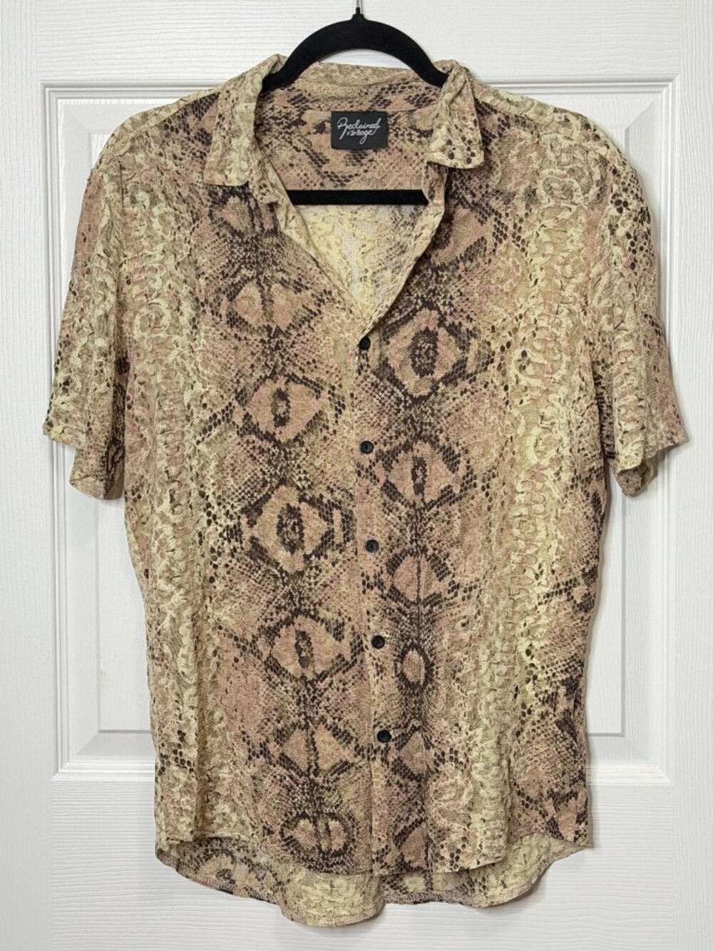 Sheer Y2K Snakeskin Button Down Shirt- Women's M, Reclaimed Vintage